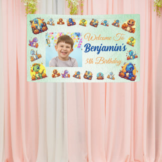 Baby Dinosaur Theme Kids Boy Birthday Light Green Banner