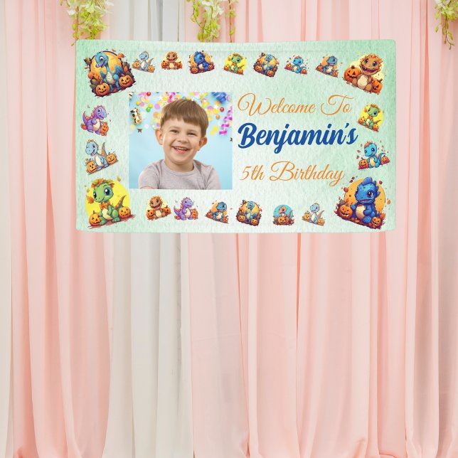 Baby Dinosaur Theme Kids Boy Birthday Light Green Banner (Creator Uploaded)