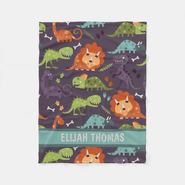 Baby Dinosaurs Dino Boys Personalised Monogram Fleece Blanket (Front)