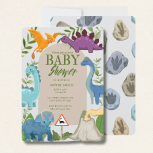 Baby Dinosaurs, Volcano, T-Rex Baby Shower  Invitation