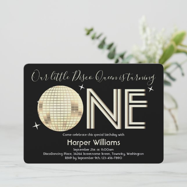 Baby Disco Themed First Birthday Invitation (Standing Front)