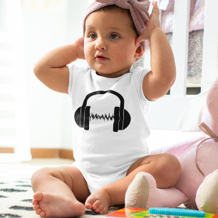 Baby DJ Headphones, Baby bodysuit Hipster Baby,