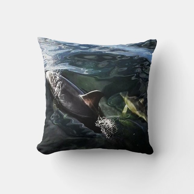 Baby Dolphin Swimming With Mother Marine Nature  Cushion (Front)