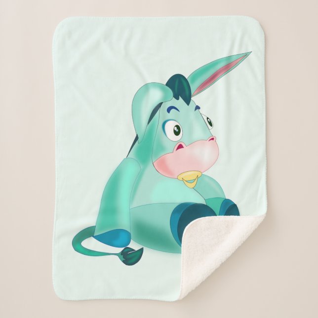 Baby Donkey - Blue - Fun Painting Sherpa Blanket (Front)