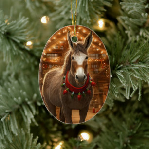 Baby Donkey Family Ornament, Donkey Lovers Gifts Ceramic Tree Decoration