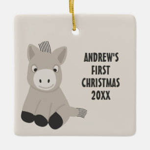 Baby Donkey Personalized First Christmas Photo Ceramic Ornament