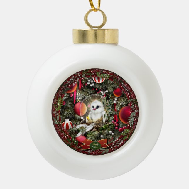 Baby Dove Ceramic Ball Christmas Ornament (Front)