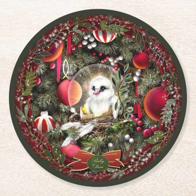 Baby Dove Round Paper Coaster (Front)