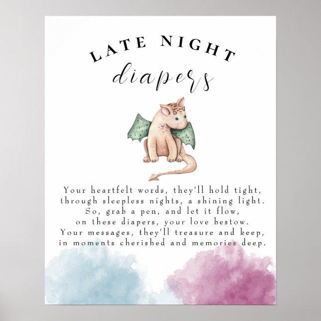 Baby Dragon Baby Shower Late Night Diapers Game  Poster (Front)