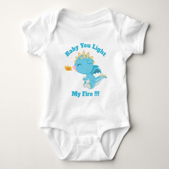 Baby Dragon Baby You Light My Fire Boy Blue Bodysuit (Front)