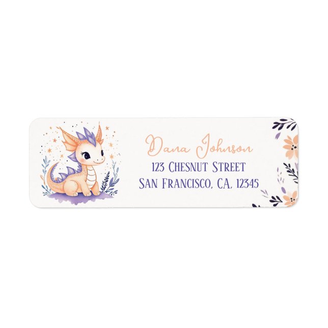 Baby Dragon Boho Floral Design - Return Address (Front)