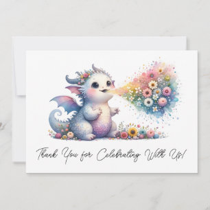 Baby Dragon Breathing Floral Fire Thank You Card