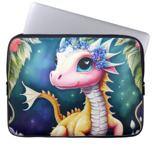Baby Dragon Floral Space Portrait Laptop Sleeve