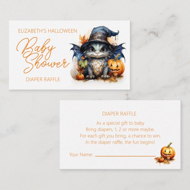 Baby Dragon Halloween Baby Shower Diaper Raffle  Enclosure Card (Front/Back)
