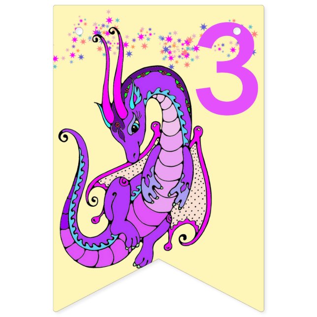 Baby Dragon HAPPY BIRTHDAY Add Age Little Girls Bunting (First Flag)
