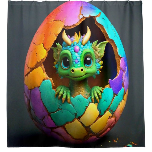 Baby Dragon Hatching Shower Curtain (Front)