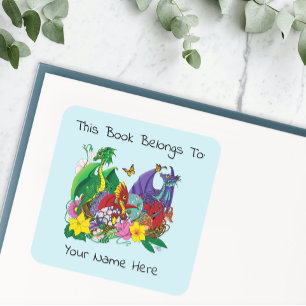 Baby Dragon Nest Fantasy Bookplate Square Sticker