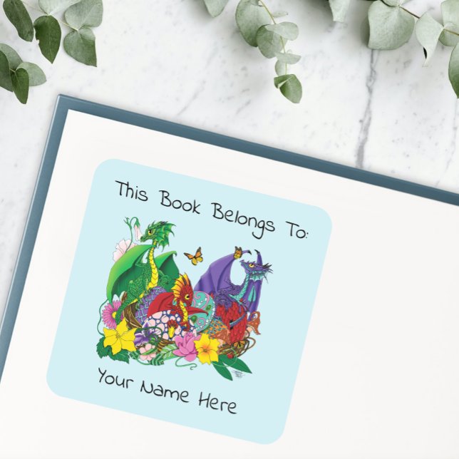 Baby Dragon Nest Fantasy Bookplate Square Sticker (Creator Uploaded)