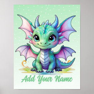 Baby Dragon – Personalised Nursery Art Poster