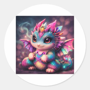 Baby Dragon Rainbow Crystal Classic Round Sticker