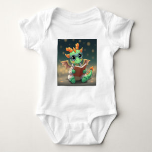 Baby dragon reading a book bodysuit