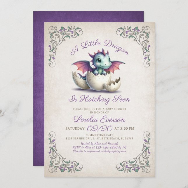 Baby Dragon Shower Invitation (Front/Back)