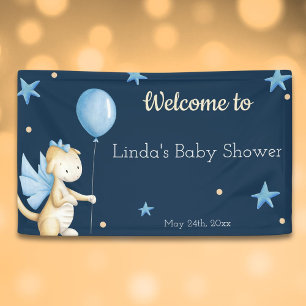 Baby Dragon Welcome to Baby Shower Navy Blue Banner