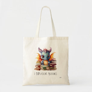*~* Baby Dragon with READING devouring BOOKS AP88 Tote Bag
