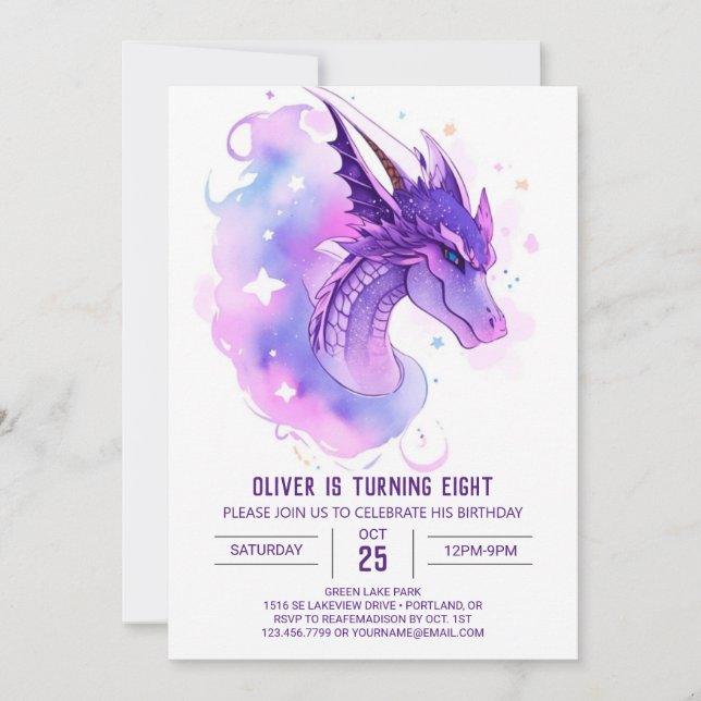 Baby Dragon's Whimsical Birthday Invitation (Front)