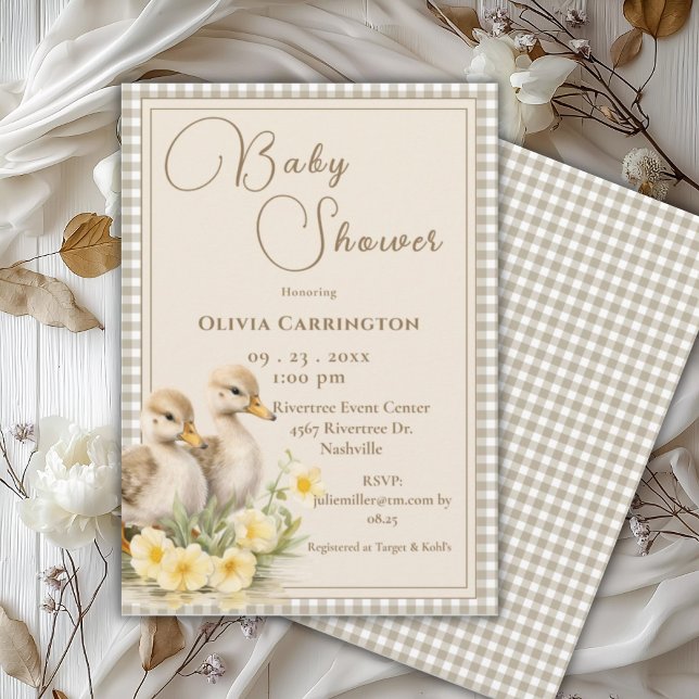 Baby Duck Gingham Vintage Baby Shower Invitation (Creator Uploaded)