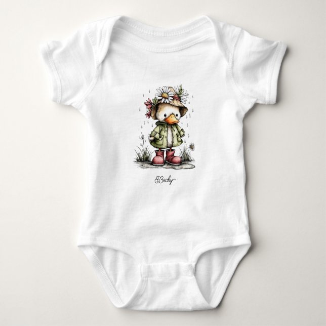 Baby Duck Playing in the Rain Bodysuit (Front)
