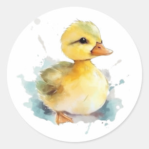 Baby Duck Watercolor Round Sticker