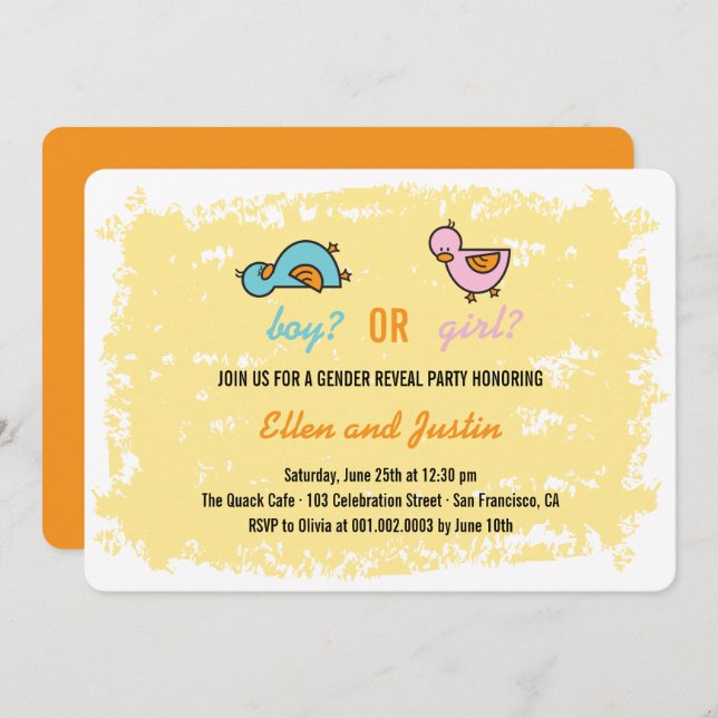 Baby Ducklings Boy Or Girl Gender Reveal Party Invitation (Front/Back)