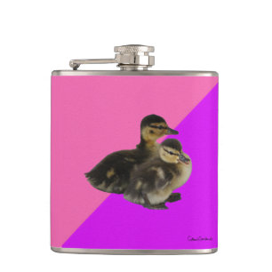 Baby Ducks on Pink Raspberry and Purple Sorbet Hip Flask