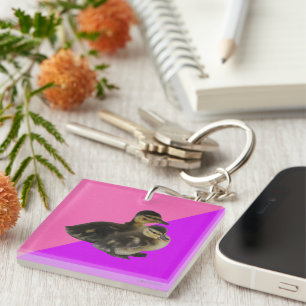 Baby Ducks on Pink Raspberry and Purple Sorbet Key Ring
