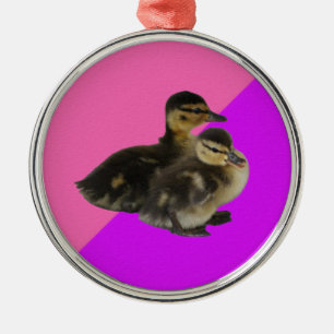 Baby Ducks on Pink Raspberry and Purple Sorbet Metal Tree Decoration