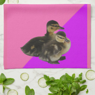 Baby Ducks on Pink Raspberry and Purple Sorbet Tea Towel