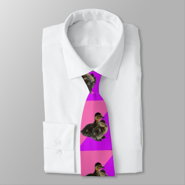 Baby Ducks on Pink Raspberry and Purple Sorbet Tie (Tied)