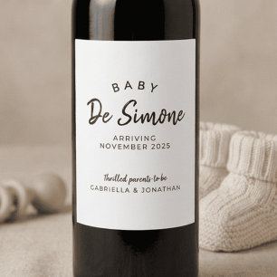 Baby Due Date Reveal Minimalist  Wine Label