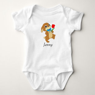 Baby Easter Bunny with Red Rose Bodysuit