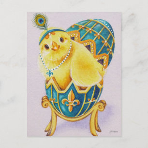 Baby Easter Flapper Chick Blue Egg Watercolor Art Postcard