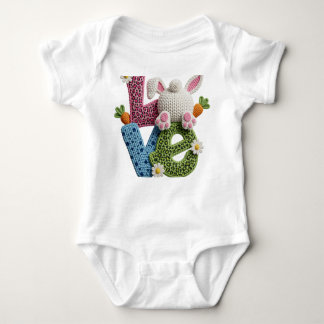 Baby Easter Simulated Yarn Crochet Love Baby Bodysuit