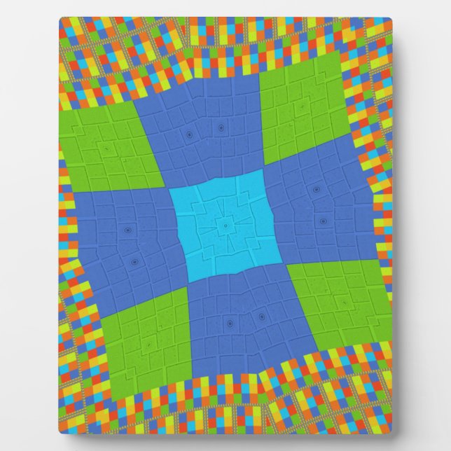 Baby eco green Checkered Blue cyan Plaque (Front)
