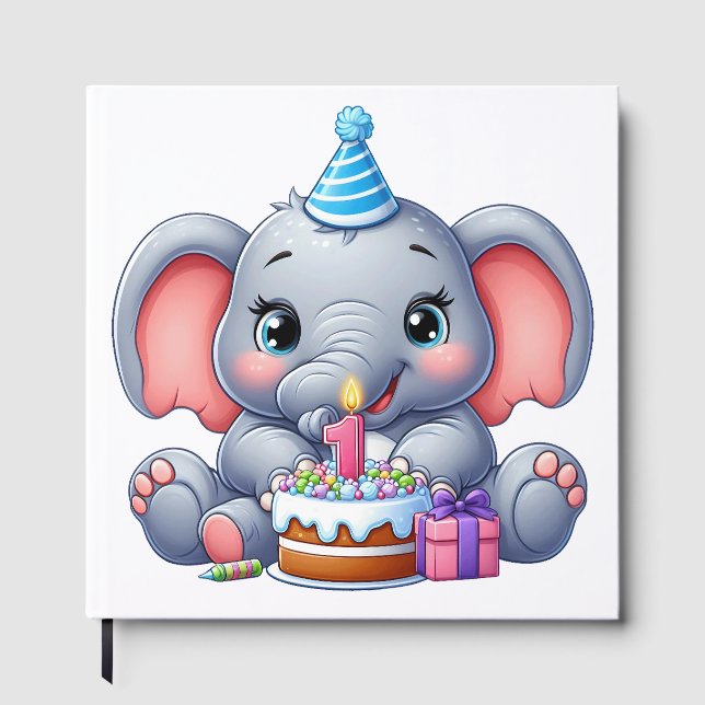Baby Elephant 1st Birthday Guest Book (Front)