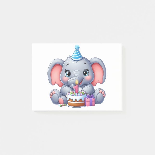 Baby Elephant 1st Birthday Post-it Notes (Front)