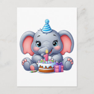 Baby Elephant 1st Birthday Postcard