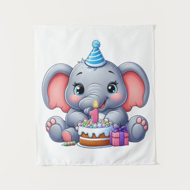 Baby Elephant 1st Birthday Tapestry (Front)