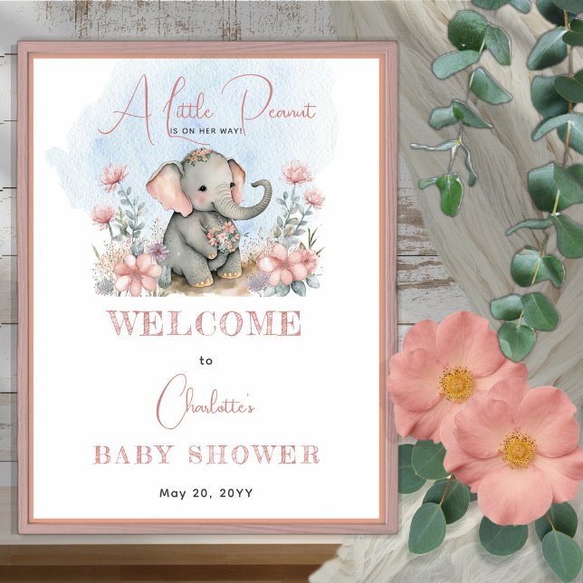 Baby Elephant A Little Peanut Girl Floral Shower Poster (Creator Uploaded)