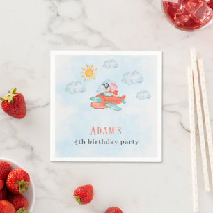 Baby Elephant Aeroplane Pilot Birthday Napkin 