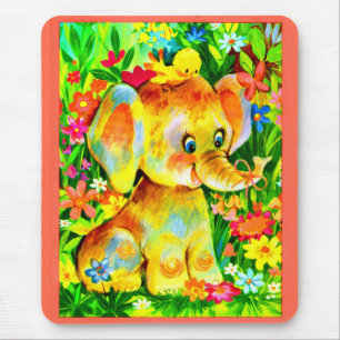 baby elephant and bird mouse pad